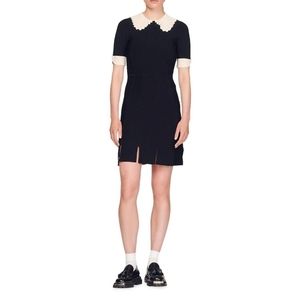 NWT Sandro Caline Knit Lace Collar Pearl Button Sleeve Slit Hem Dress ~Sz 10